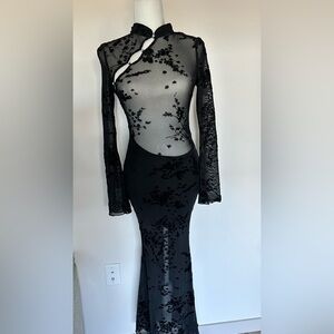 Fashion Nova Black Sheer Floral Dress